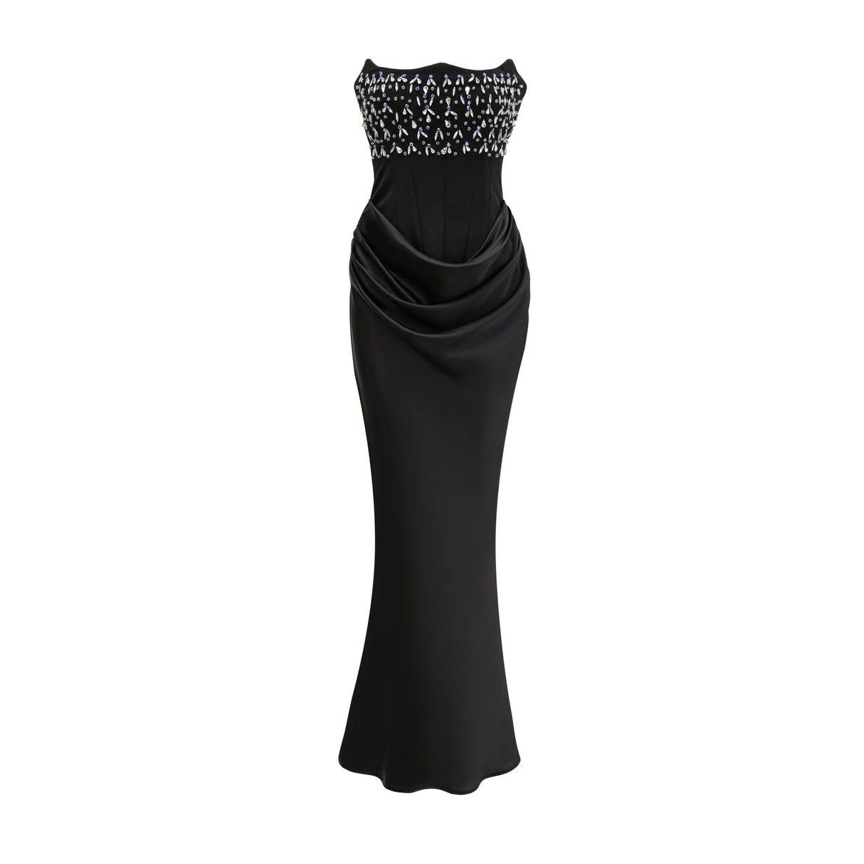 Giselle Maxi Dress - Off the Shoulder - Pleated Design - Crystal Embellishment - Flared Hem - Rear Zip Fastening