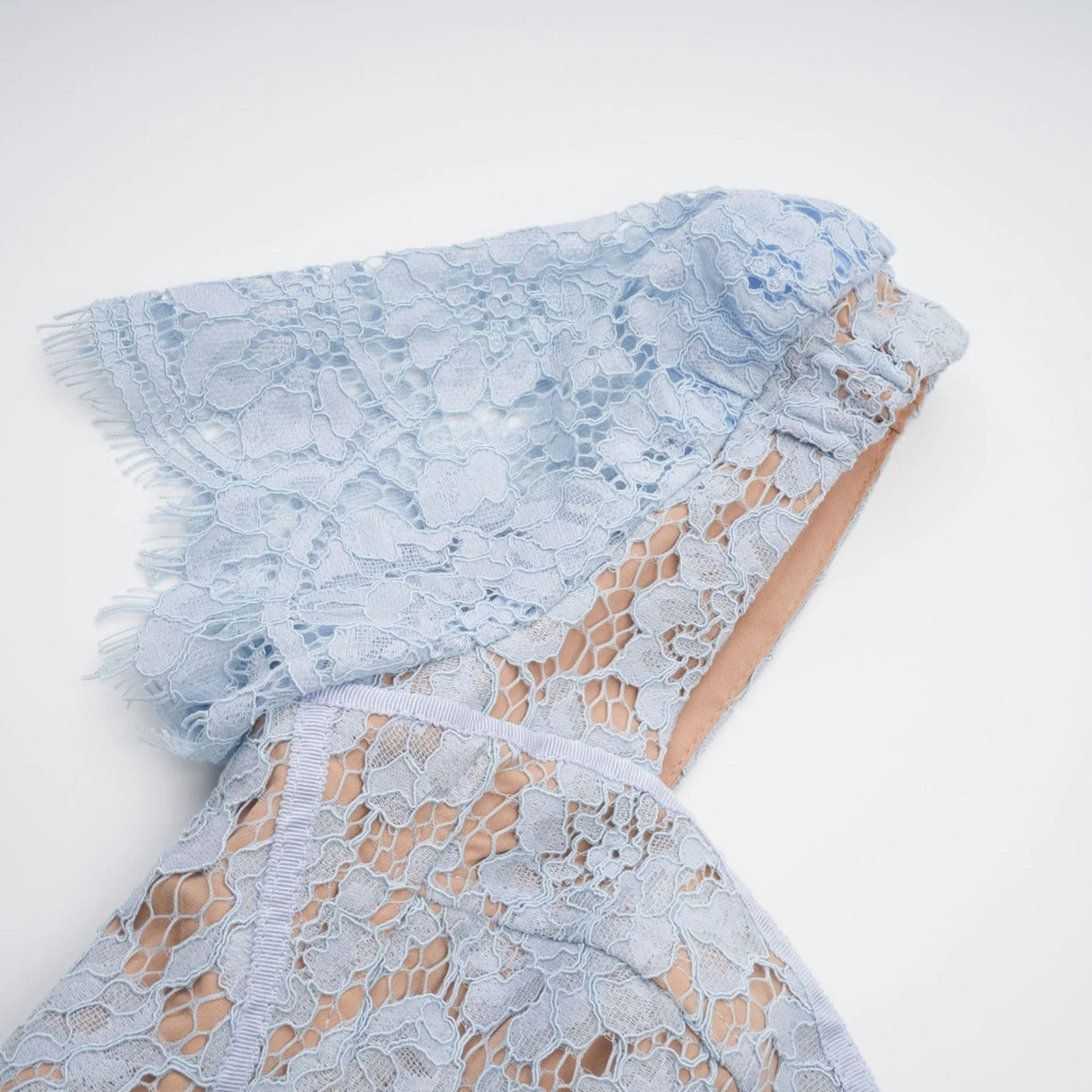 Giselle Midi Dress Blue Floral Lace Boned Belted Calf - Length Hem Scallop Trim