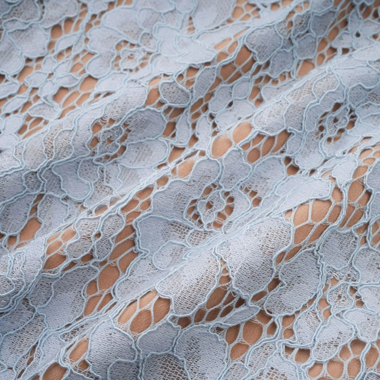 Giselle Midi Dress Blue Floral Lace Boned Belted Calf - Length Hem Scallop Trim