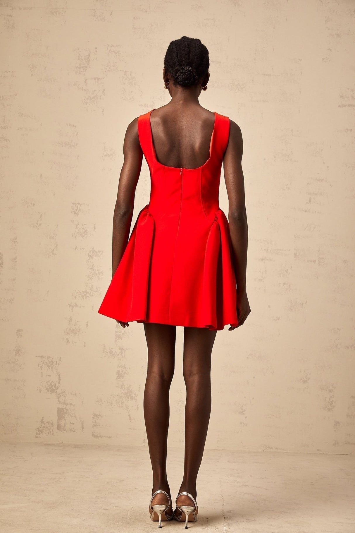 Giselle Mini Dress - Bateau Neckline - Sleeveless - Scoop Back - Fitted Waist with Ruched Detailing