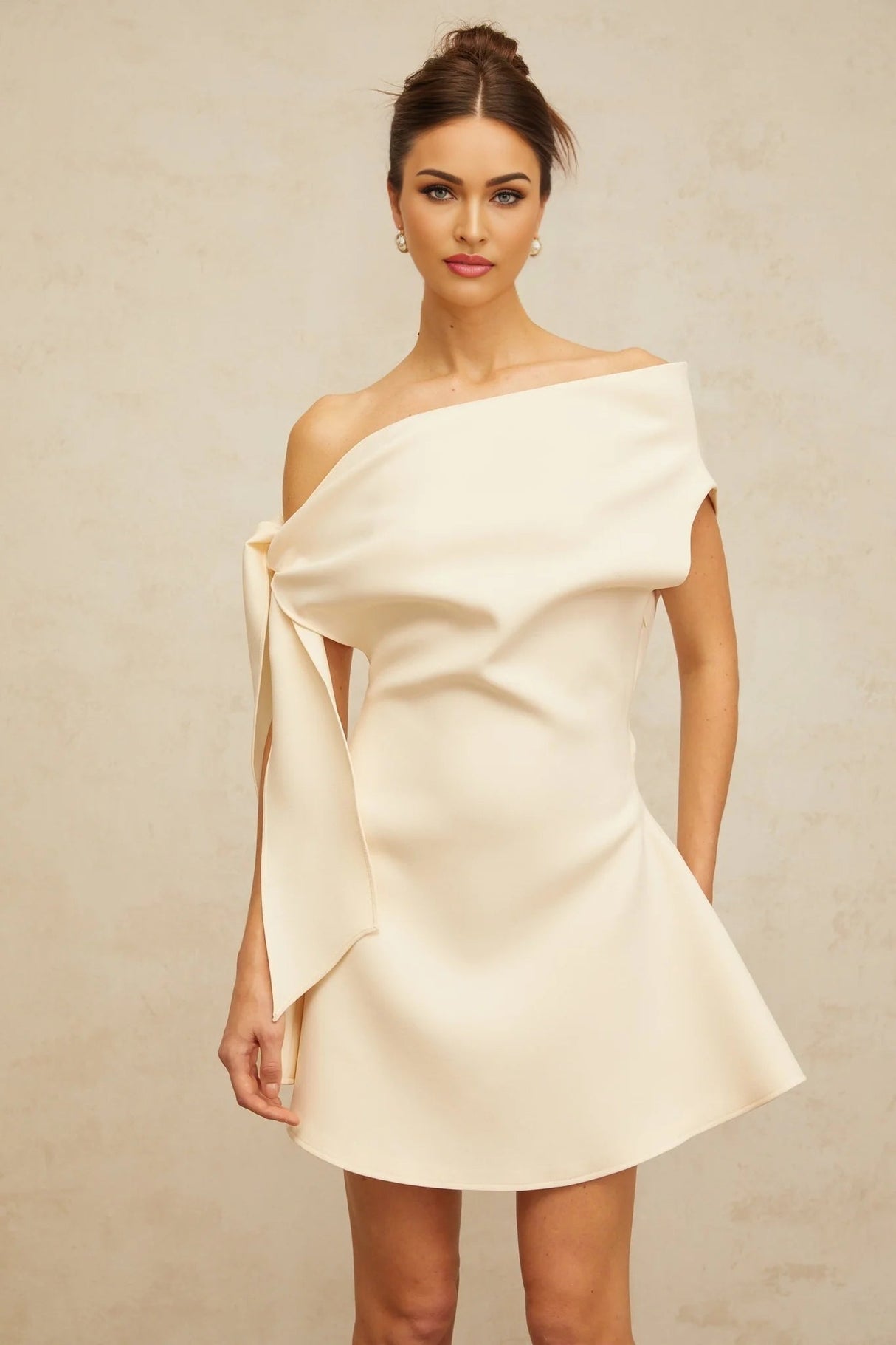 Giselle Mini Dress White Ribbon Flared Hem