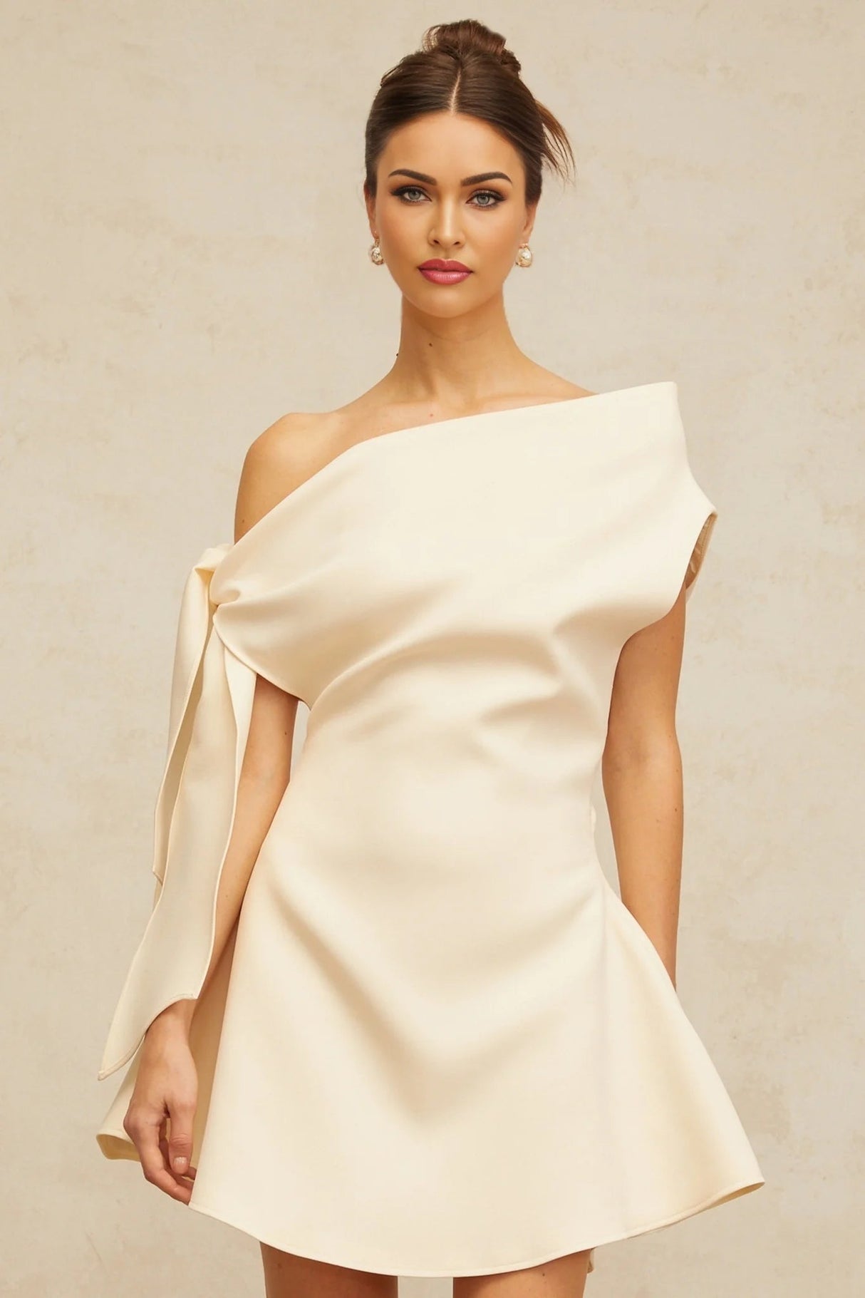 Giselle Mini Dress White Ribbon Flared Hem