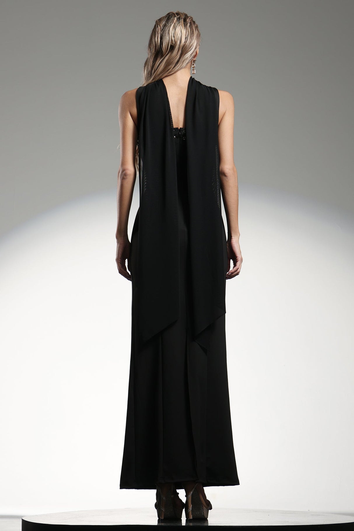 Giuliana Black Embellished Plunge Neckline Maxi Dress