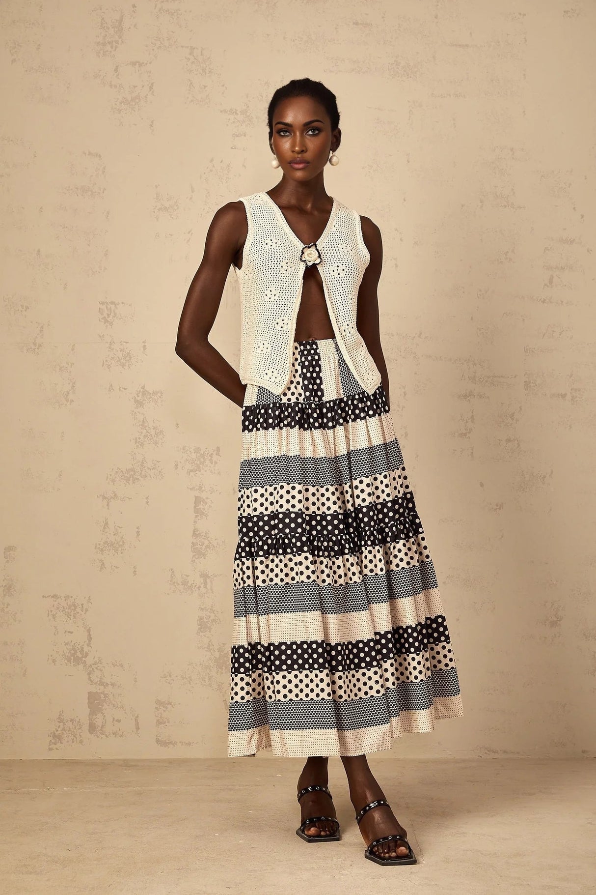 Giulietta Skirt with Polka Dots and Stripes in Black