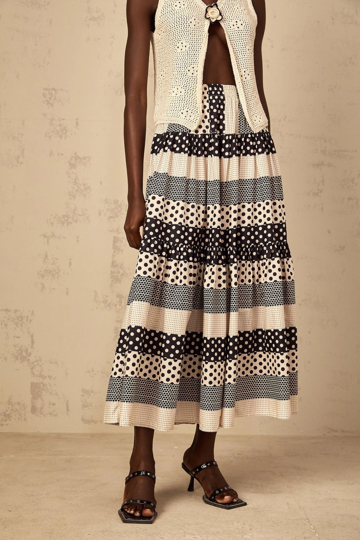 Giulietta Skirt with Polka Dots and Stripes in Black