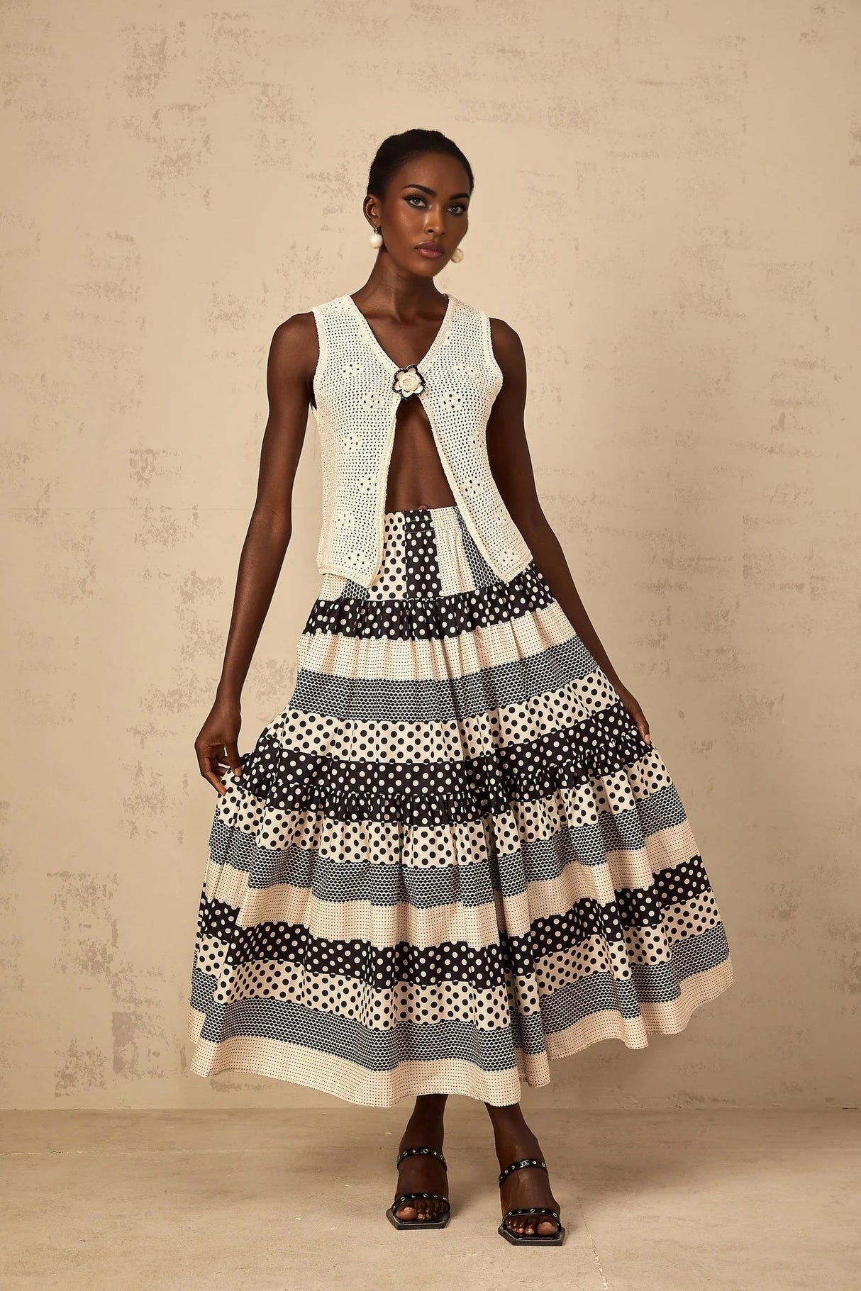 Giulietta Skirt with Polka Dots and Stripes in Black