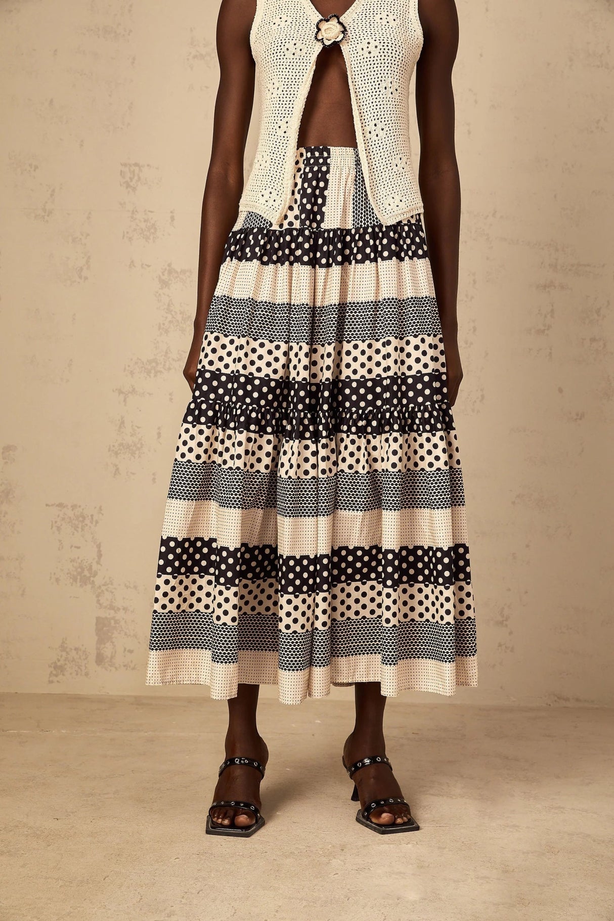 Giulietta Skirt with Polka Dots and Stripes in Black