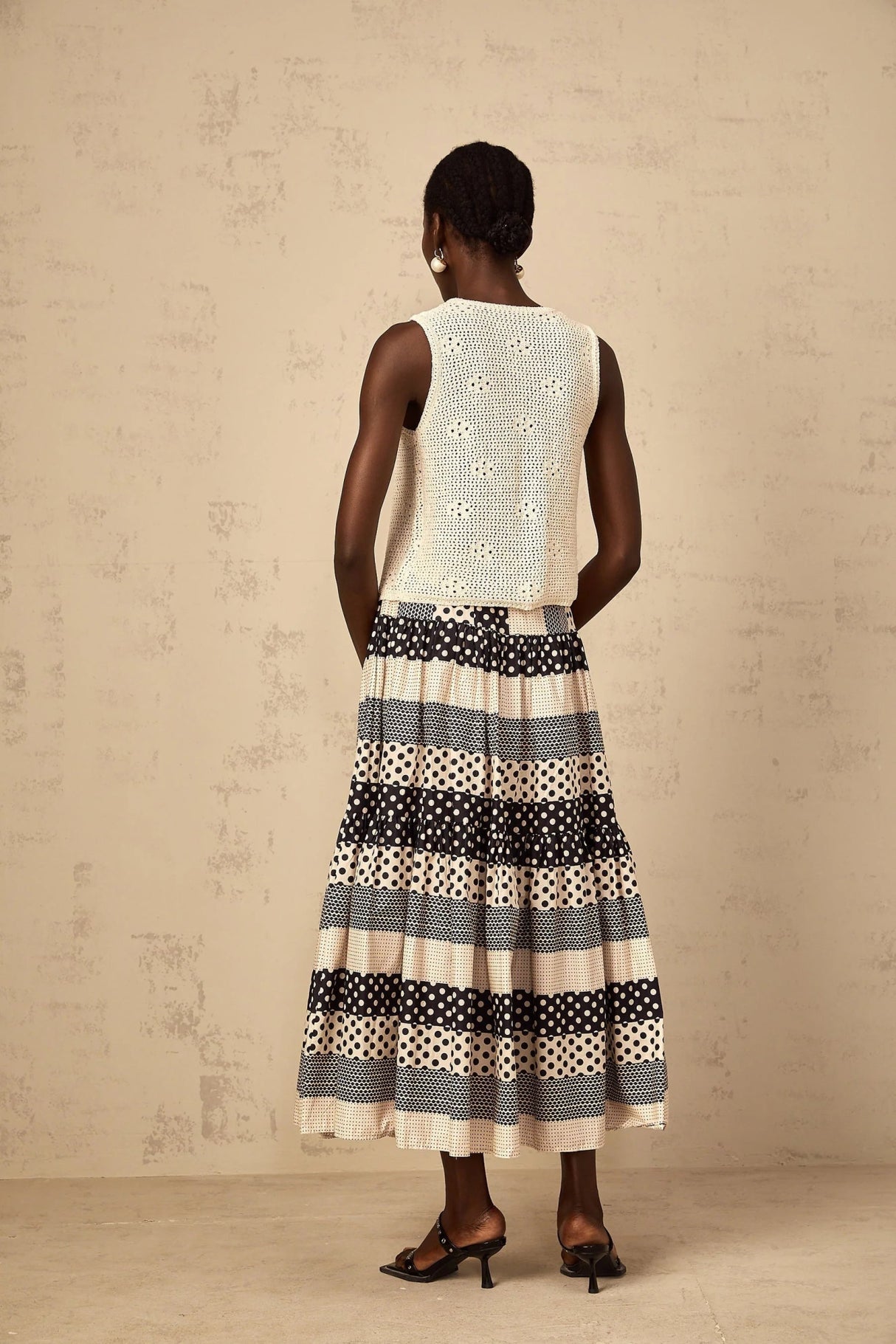 Giulietta Skirt with Polka Dots and Stripes in Black