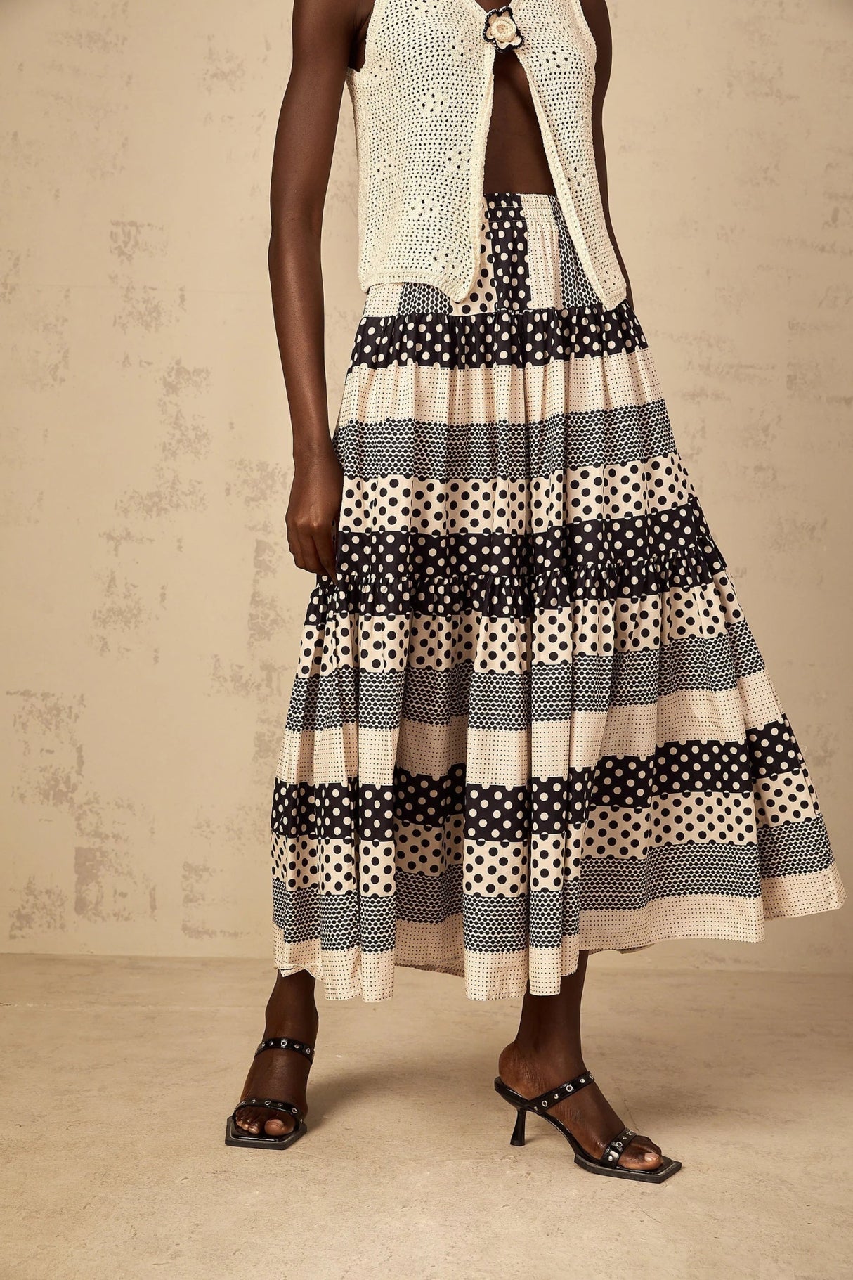 Giulietta Skirt with Polka Dots and Stripes in Black