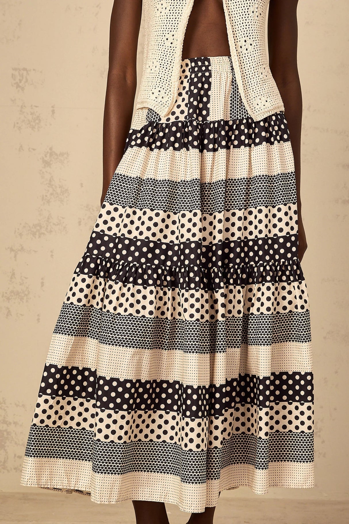 Giulietta Skirt with Polka Dots and Stripes in Black