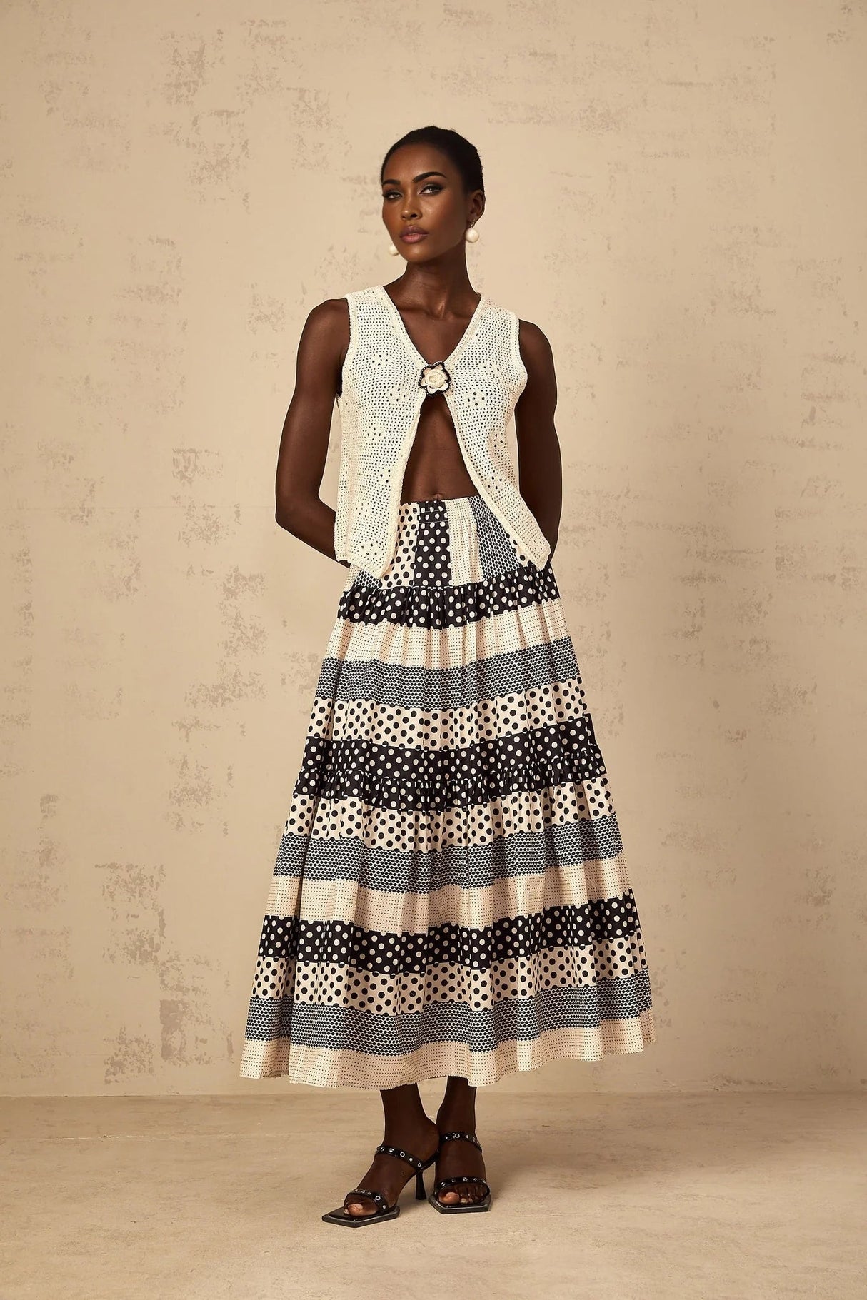 Giulietta Skirt with Polka Dots and Stripes in Black