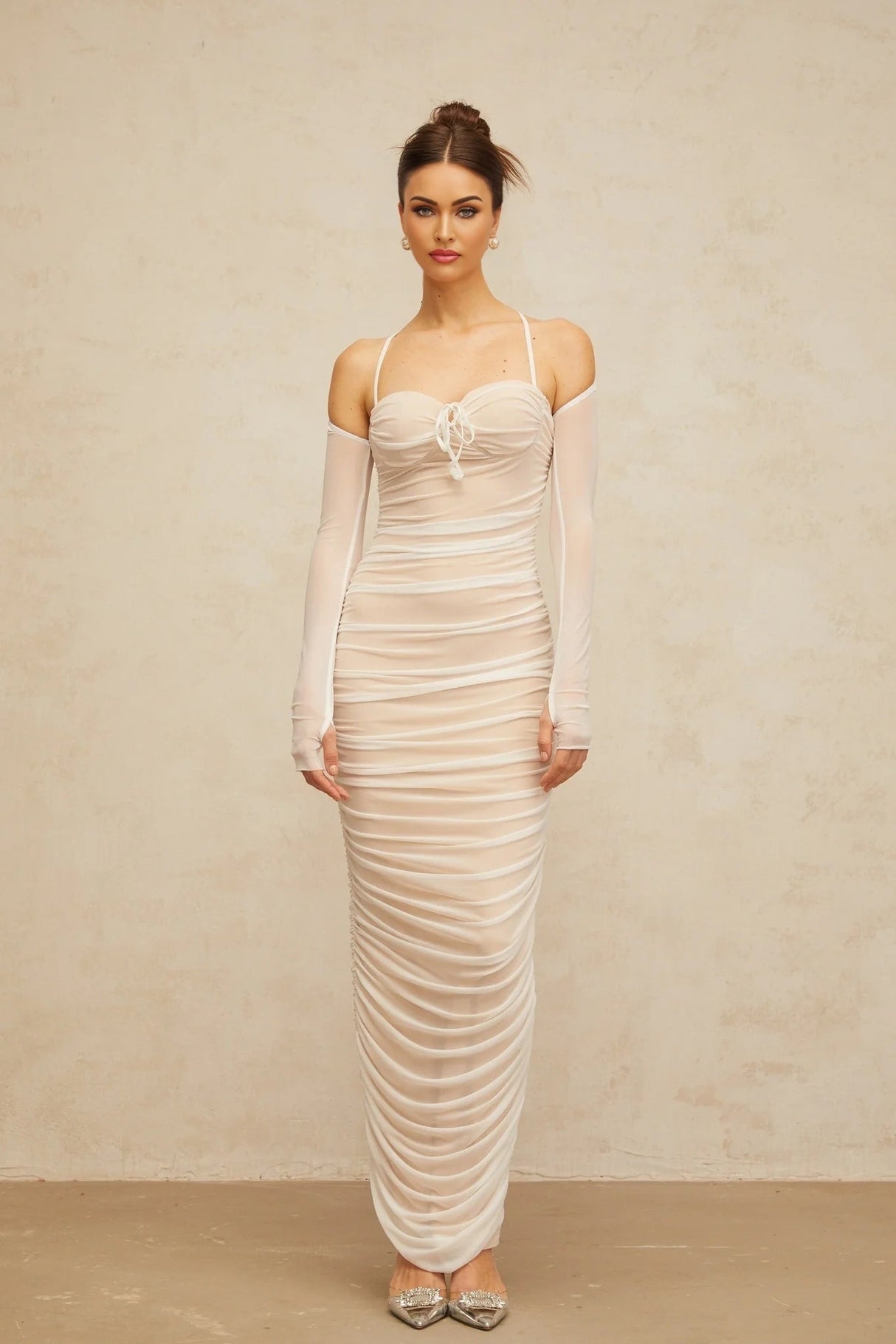 Giuseppina Maxi Dress White Tulle Ruched Bustier Lacyness