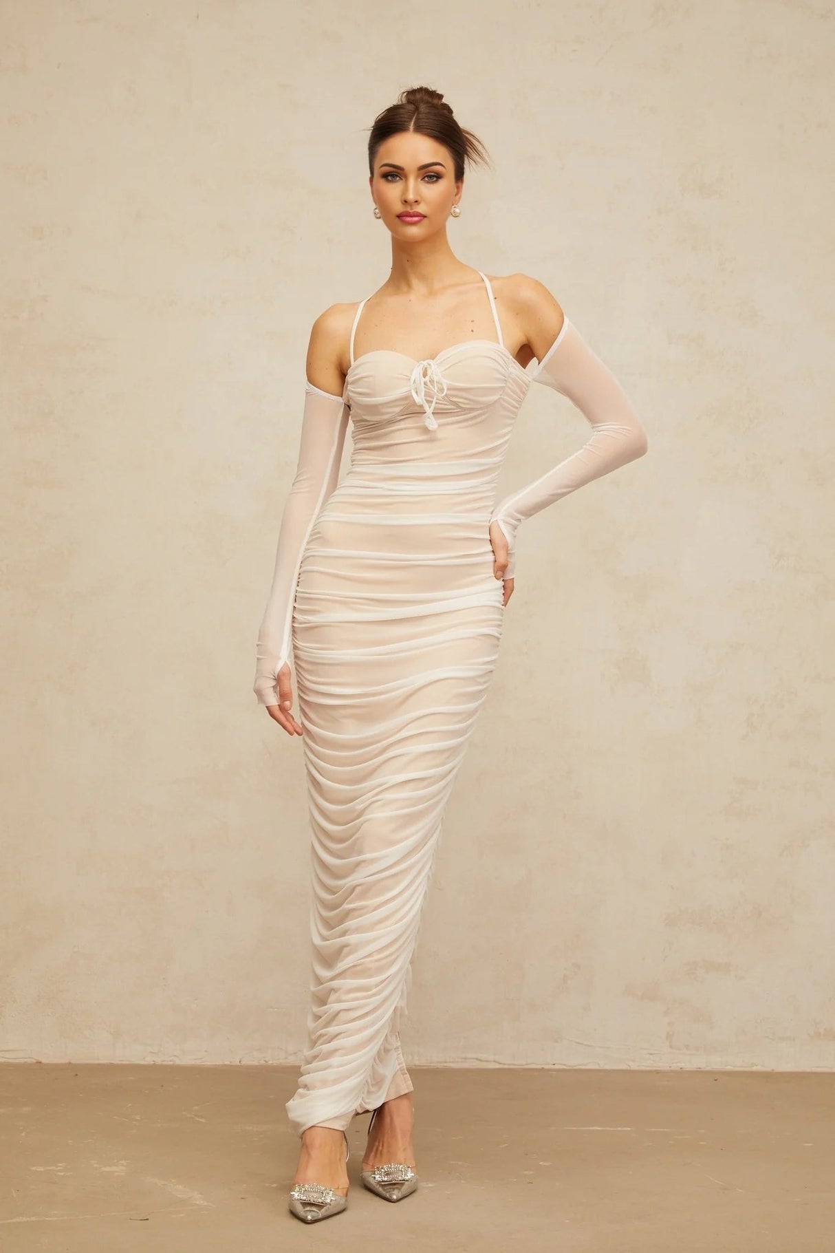 Giuseppina Maxi Dress White Tulle Ruched Bustier Lacyness
