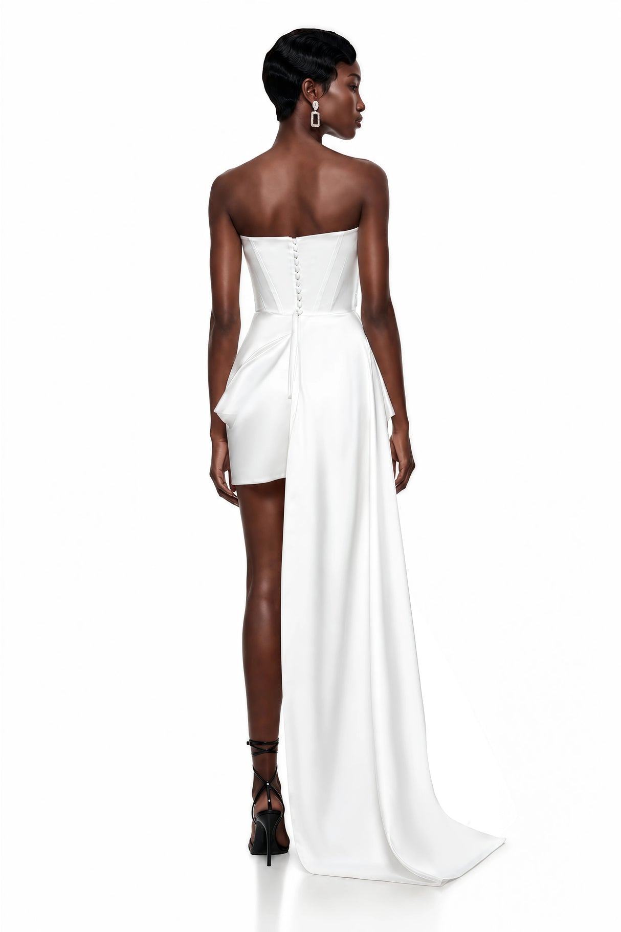 Gizem White Asymmetrical Ruched Mini Dress
