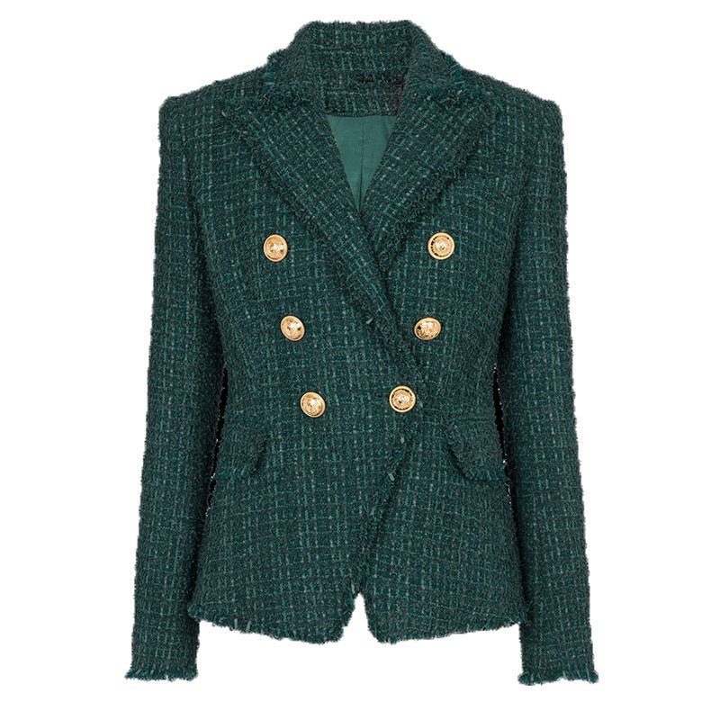 Gloria Blazer - Tailored Double - Breasted Fit - Classic Tweed Design - Fitted Waist - Button Details - Luxurious Textured Tweed
