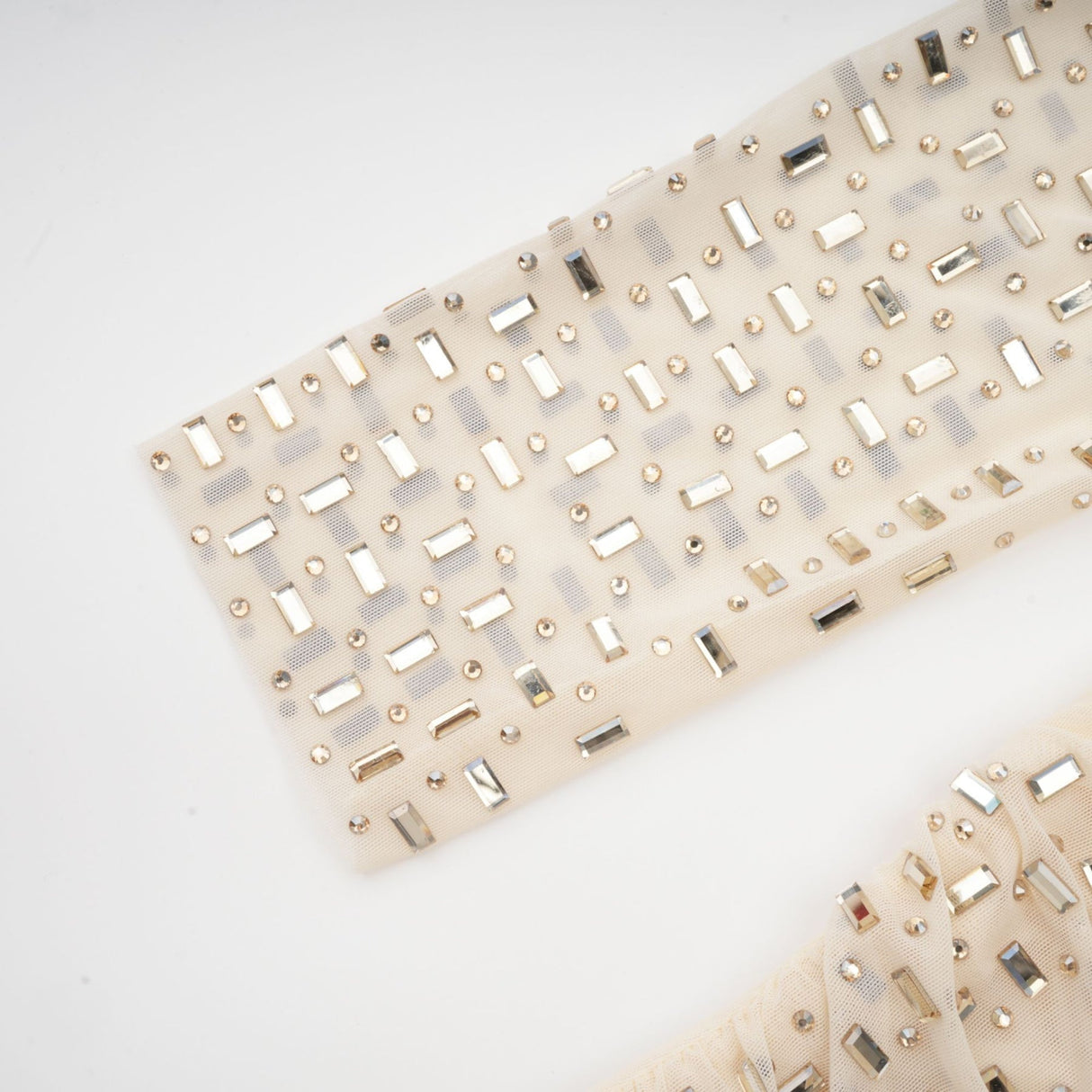 Gloria Mini Dress - Long Sleeves - Crystal Embellishment - Draped Design - Rear Zip Fastening