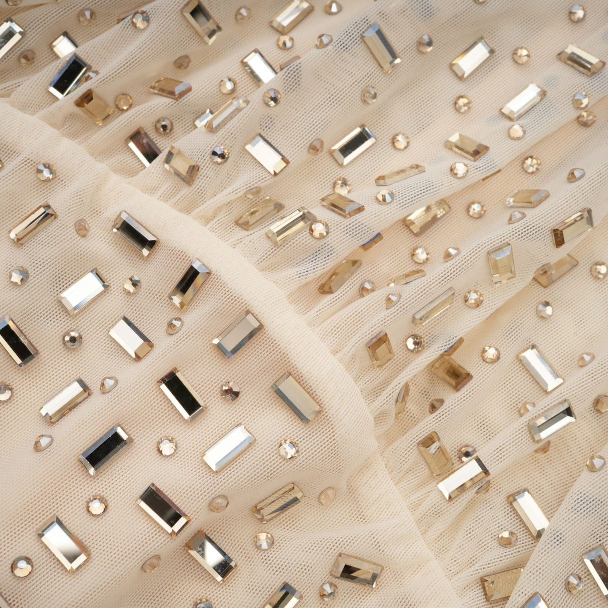 Gloria Mini Dress - Long Sleeves - Crystal Embellishment - Draped Design - Rear Zip Fastening