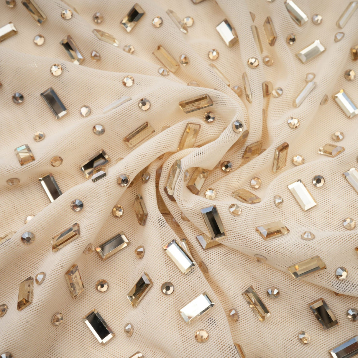 Gloria Mini Dress - Long Sleeves - Crystal Embellishment - Draped Design - Rear Zip Fastening