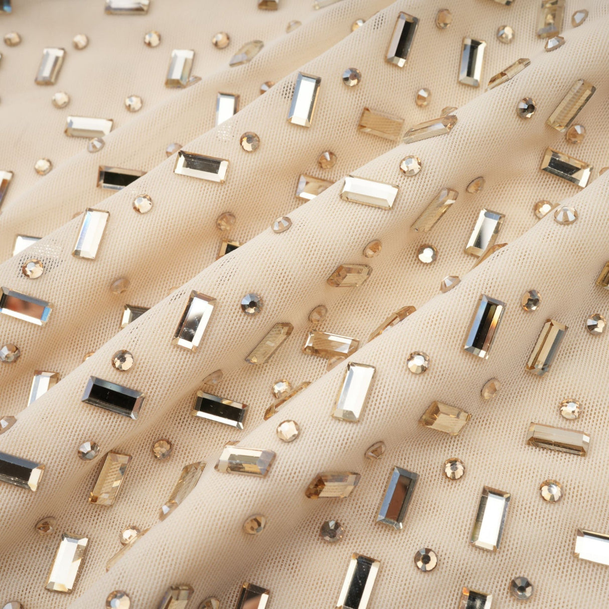 Gloria Mini Dress - Long Sleeves - Crystal Embellishment - Draped Design - Rear Zip Fastening