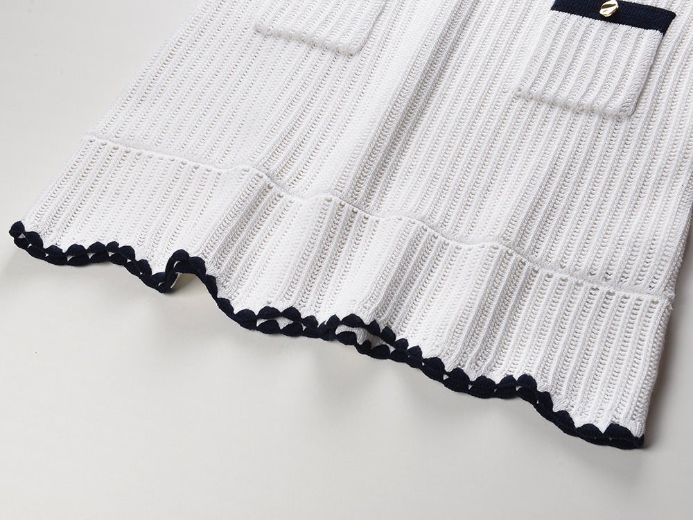 Grace Cardigan & Skirt Set - Navy Trim - Scalloped Edges - Gold Buttons