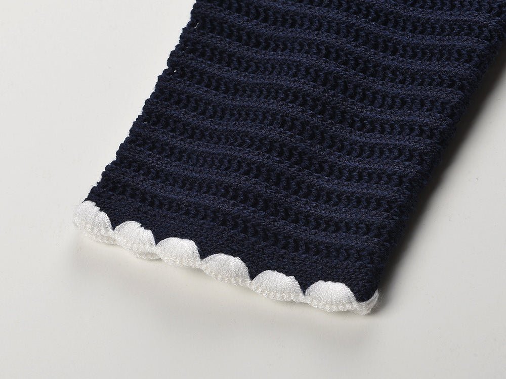 Grace Cardigan & Skirt Set - Navy Trim - Scalloped Edges - Gold Buttons