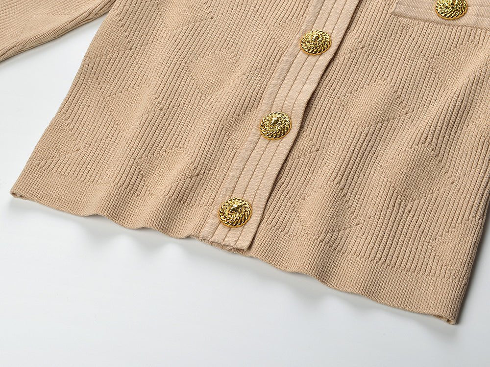 Grace Cardigan - Tailored Fit - Textured Design - Light With Accents - Elegant Button - Up Style - Decorative Gold Buttons