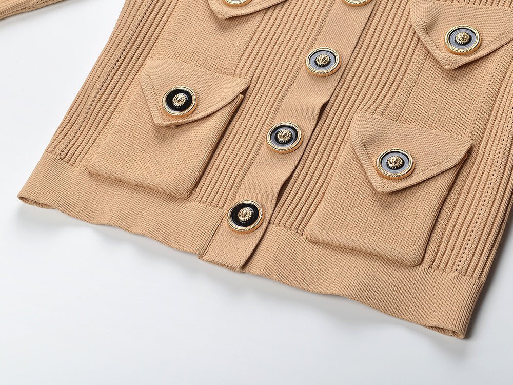 Grace Cardigan - Tailored Fit - Textured Design - Light With Accents - Elegant Button - Up Style - Decorative Gold Buttons