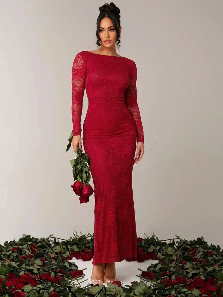 Grace Maxi Dress - Mermaid Silhouette - High Waist - Backless Design - Elegant Style