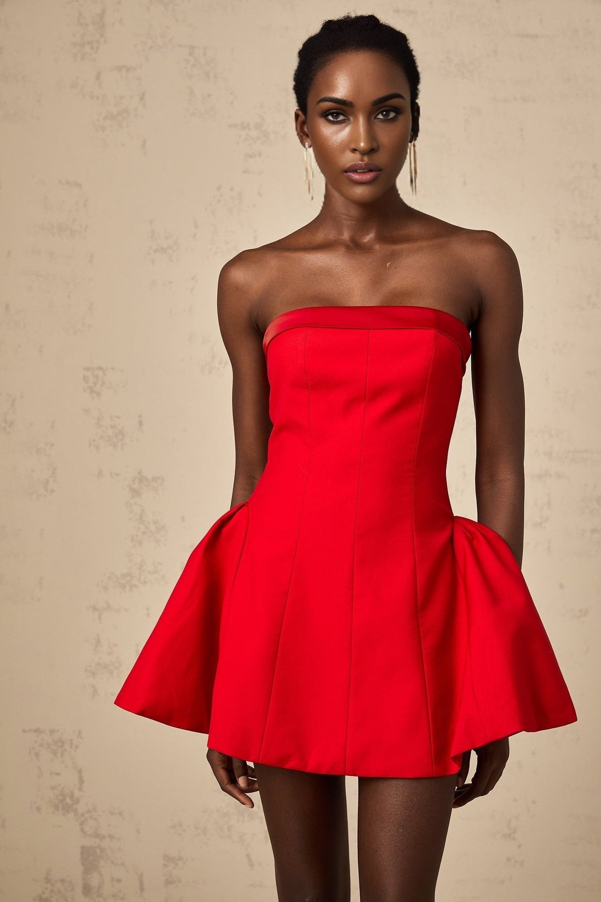 Grace Off Shoulder Mini Dress - Sleeveless - Flared Skirt - Pleated Detailing - Rear Zip Fastening