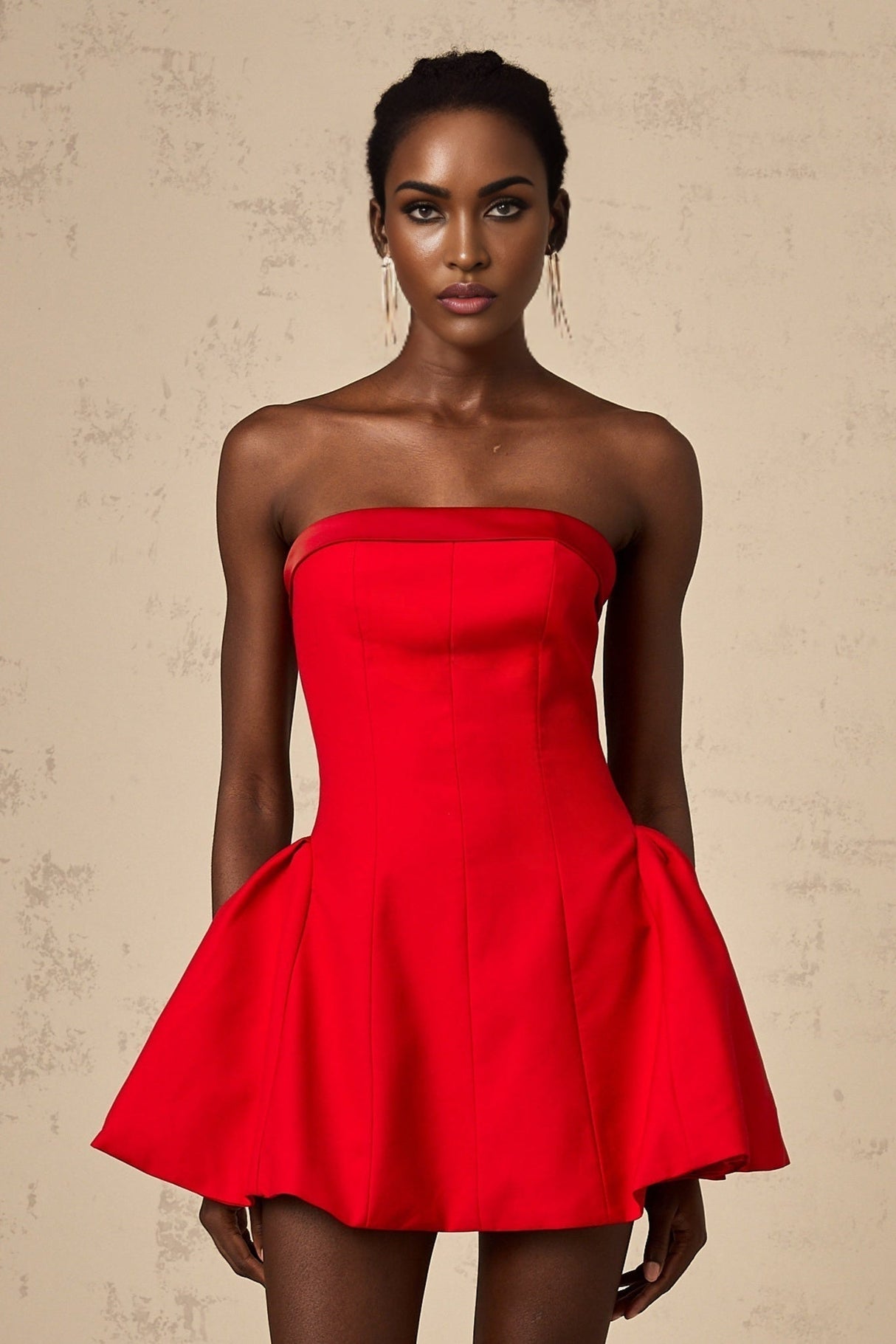 Grace Off Shoulder Mini Dress - Sleeveless - Flared Skirt - Pleated Detailing - Rear Zip Fastening