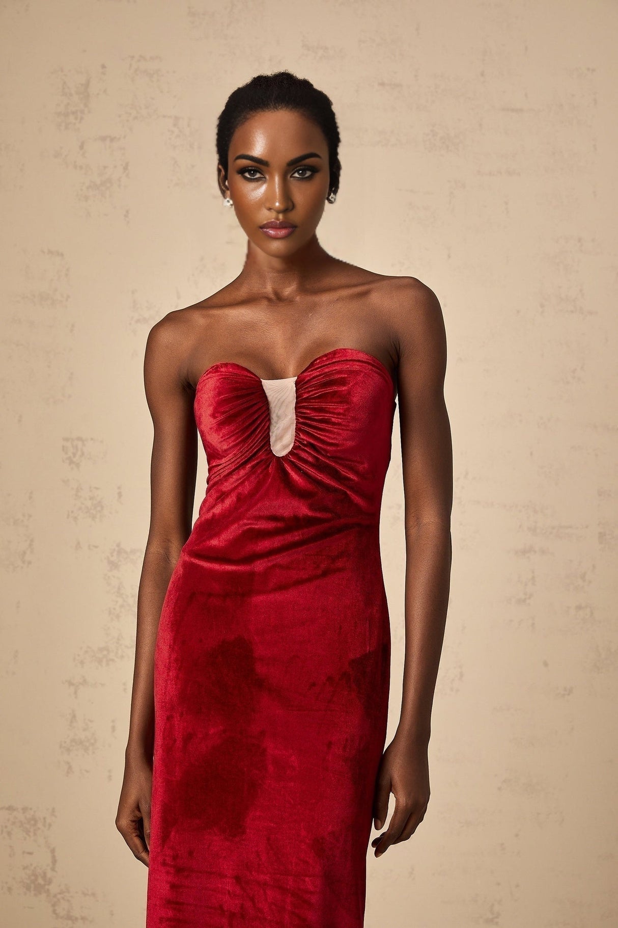 Grazia Midi Dress - Off the Shoulder Style - Sweetheart Neckline - Luxurious Velvet Finish - Rear Slit