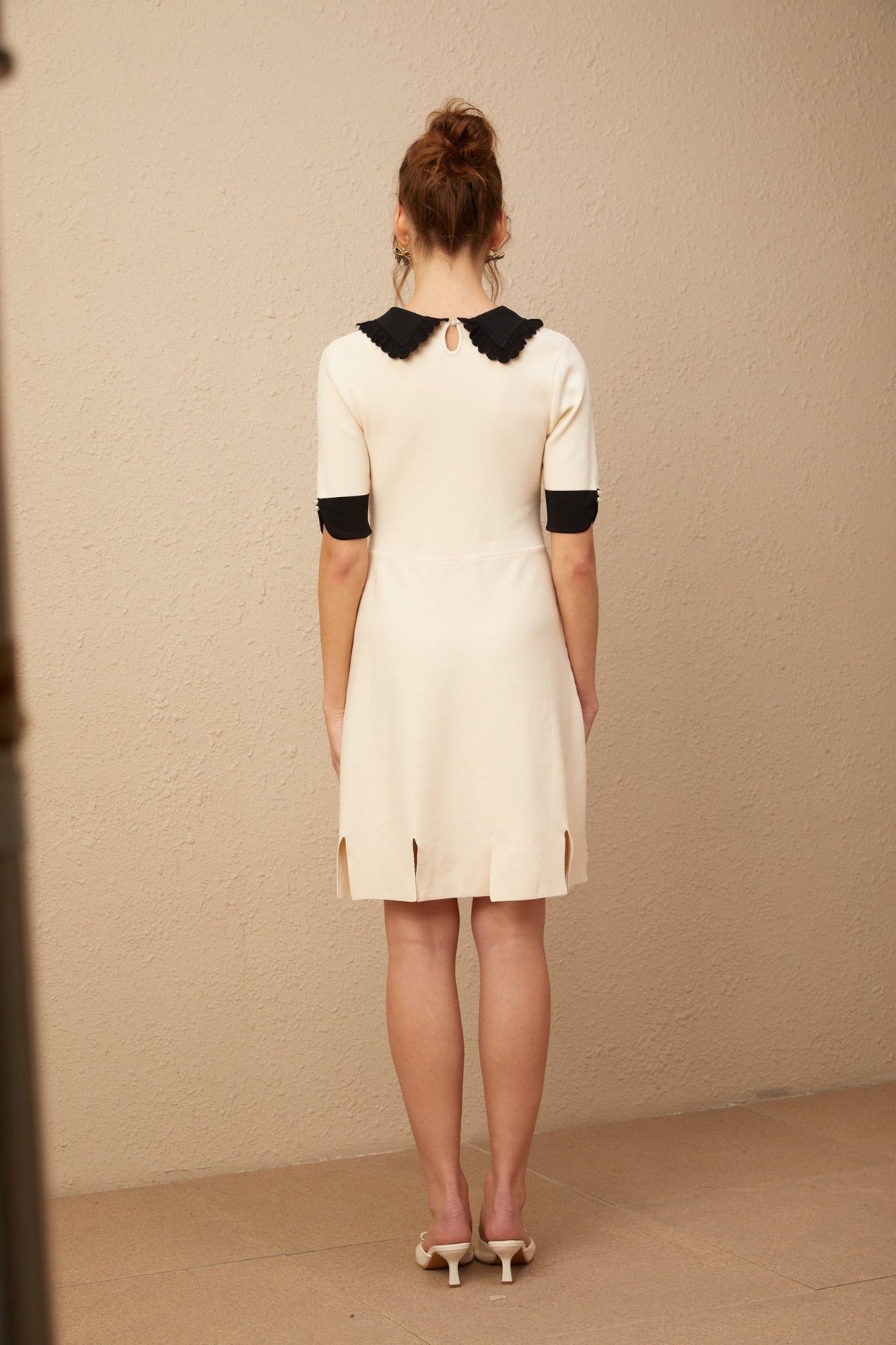 Grazia Mini Dress - Short Sleeves - Lapels - Contrast Colors - Split - hem Design