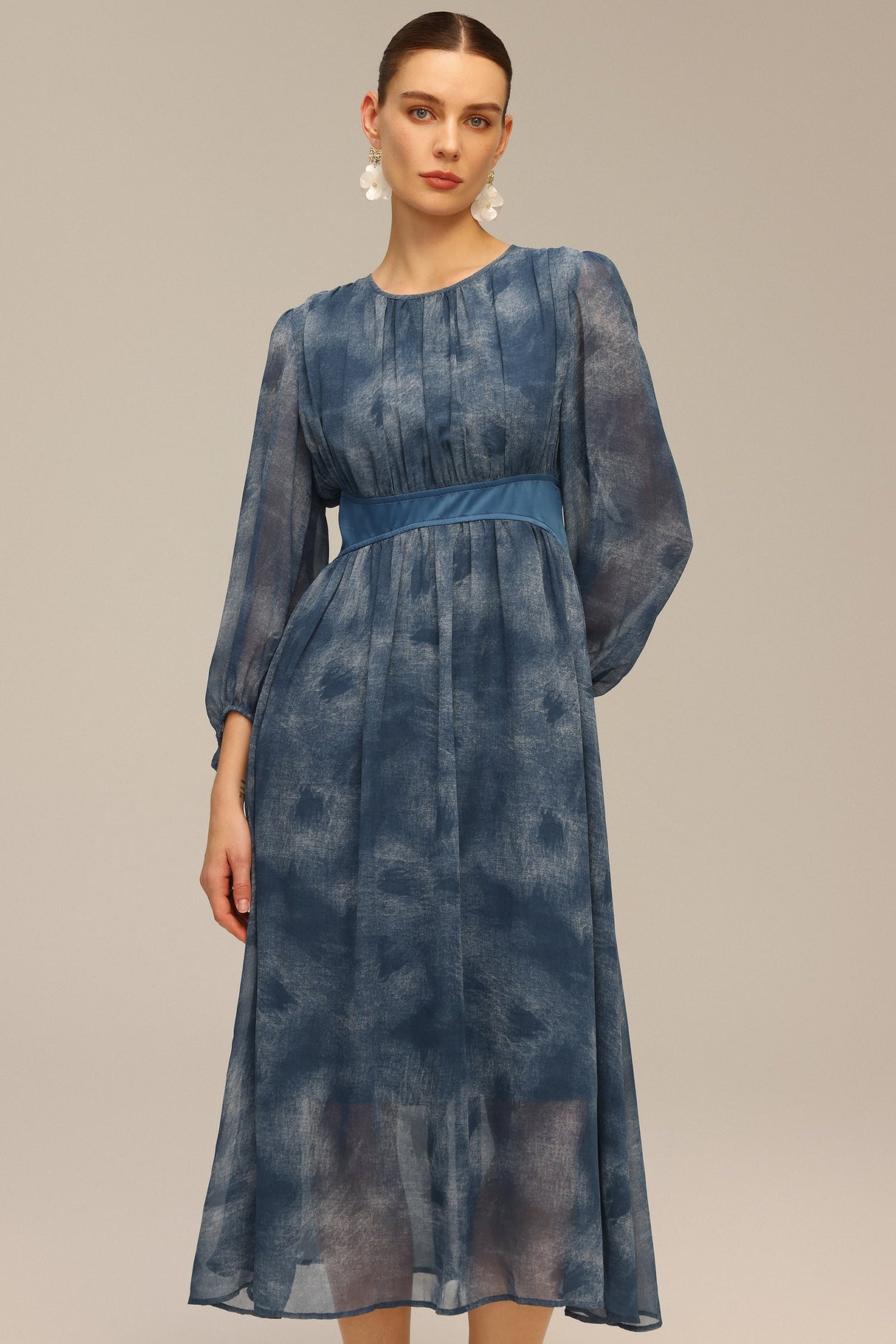 Graziana Blue Maxi Dress with Delicate Print Detailing