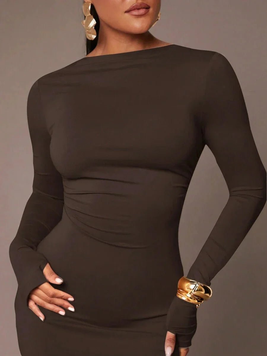 Graziana Maxi Dress - Boat Neckline - Elegant Style - Backless Detail - High Stretch Fabric