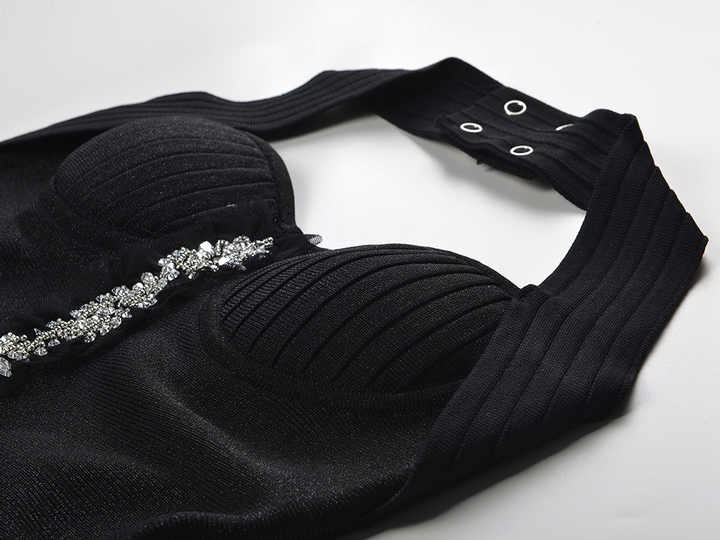 Greta Dress - a - Line Silhouette - Halter Neckline - Floral Embellishment - Tailored Waist Accentuation - Chic Silhouette