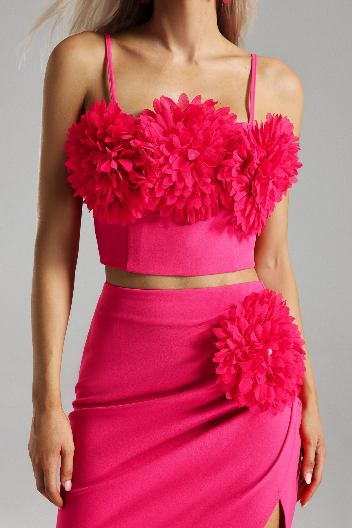 Greta Pink Floral Asymmetrical Hemline Spaghetti Strap Dress