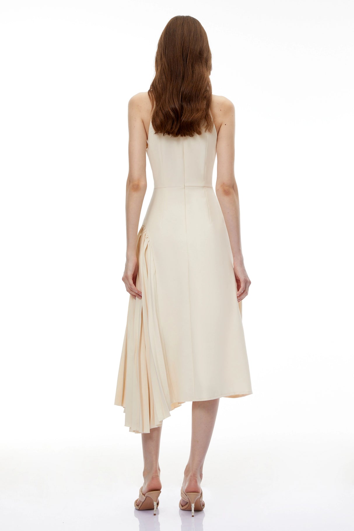 Griselda Neutral Halterneck Ruched Midi Dress