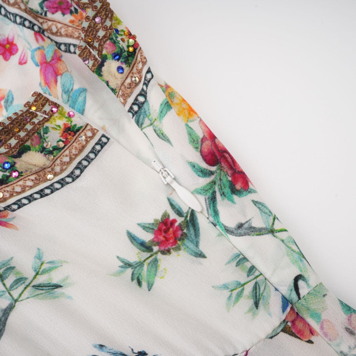 Guendalina Floral Midi Dress - Sleeveless with Spaghetti Straps - Twist Detailing - Crystal Embellished - Side Zip Fastening