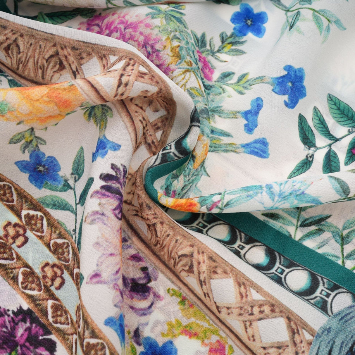 Guendalina Floral Midi Dress - Sleeveless with Spaghetti Straps - Twist Detailing - Crystal Embellished - Side Zip Fastening