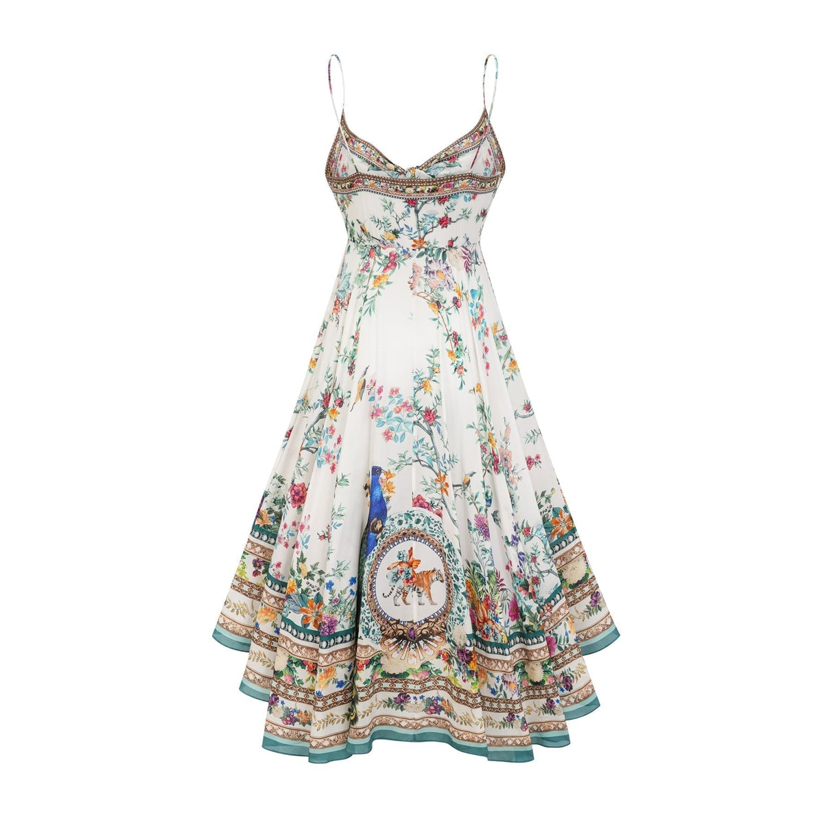 Guendalina Floral Midi Dress - Sleeveless with Spaghetti Straps - Twist Detailing - Crystal Embellished - Side Zip Fastening