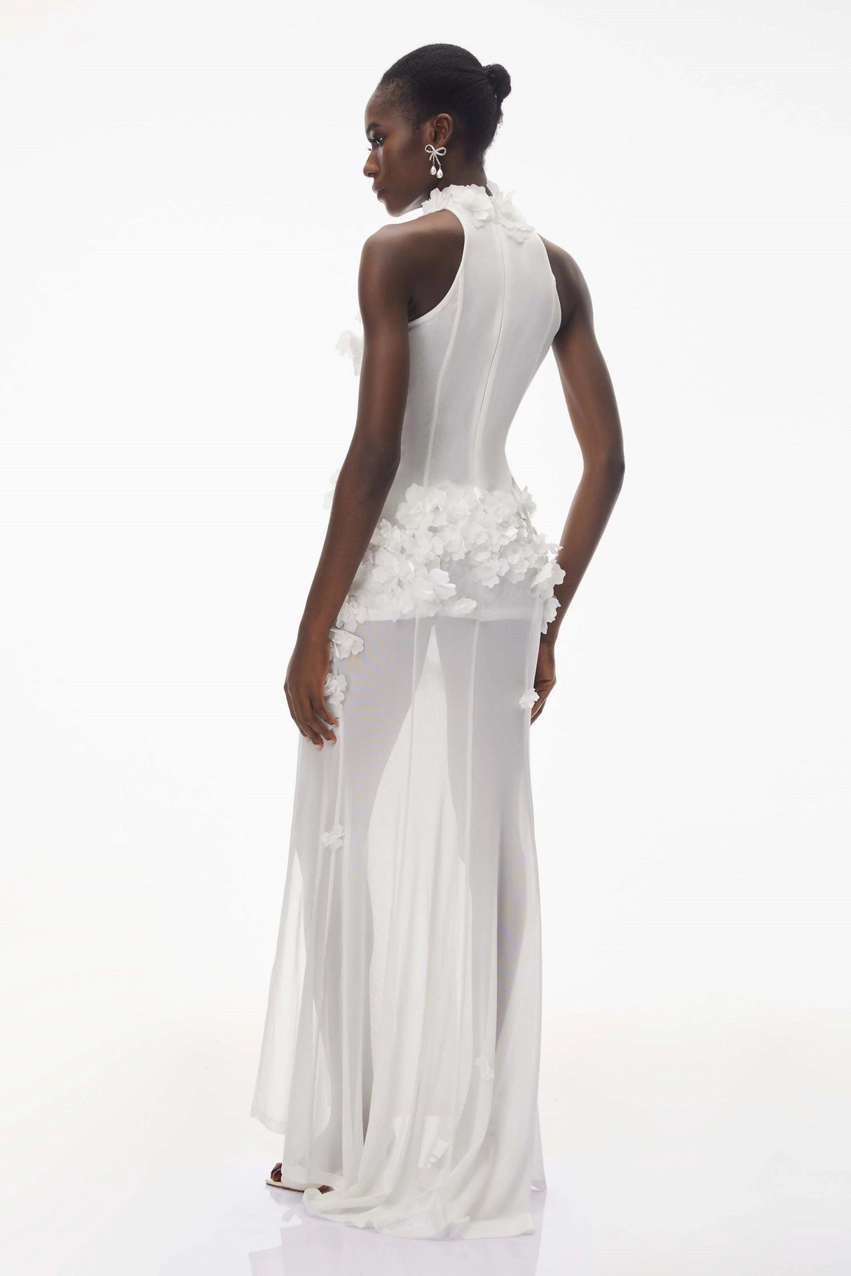 Guinevere White Halterneck Maxi Dress with 3D Florals