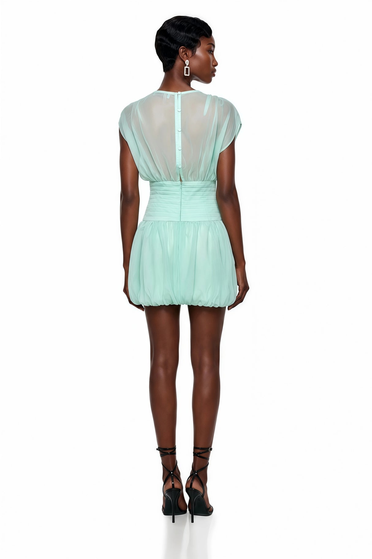 Hacer Green Ruched Mini Dress with Bow Detail