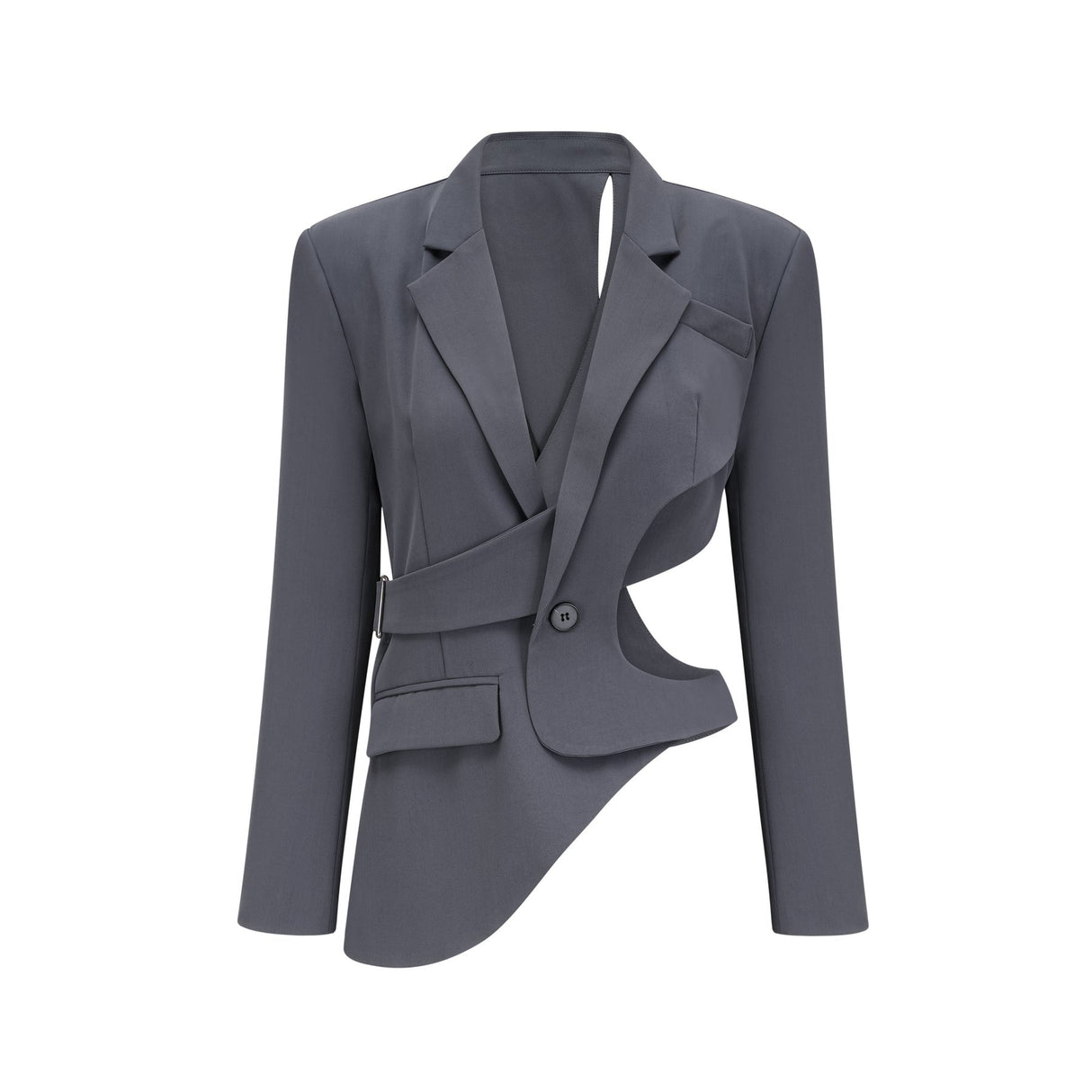 Hailey Jacket - Long Sleeves - Notched Lapels - Shoulder Pads - Asymmetric Design