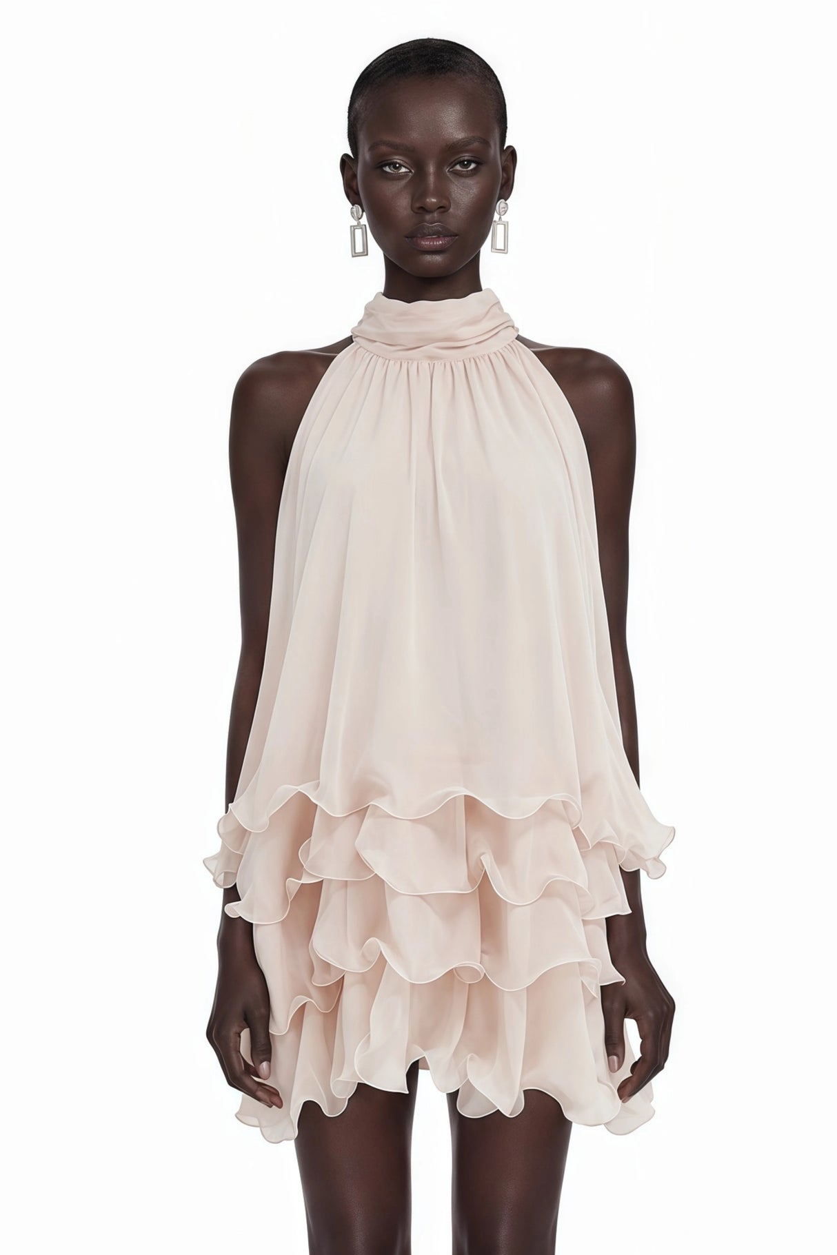 Haki Pink Sleeveless Tiered Ruffled Mini Dress