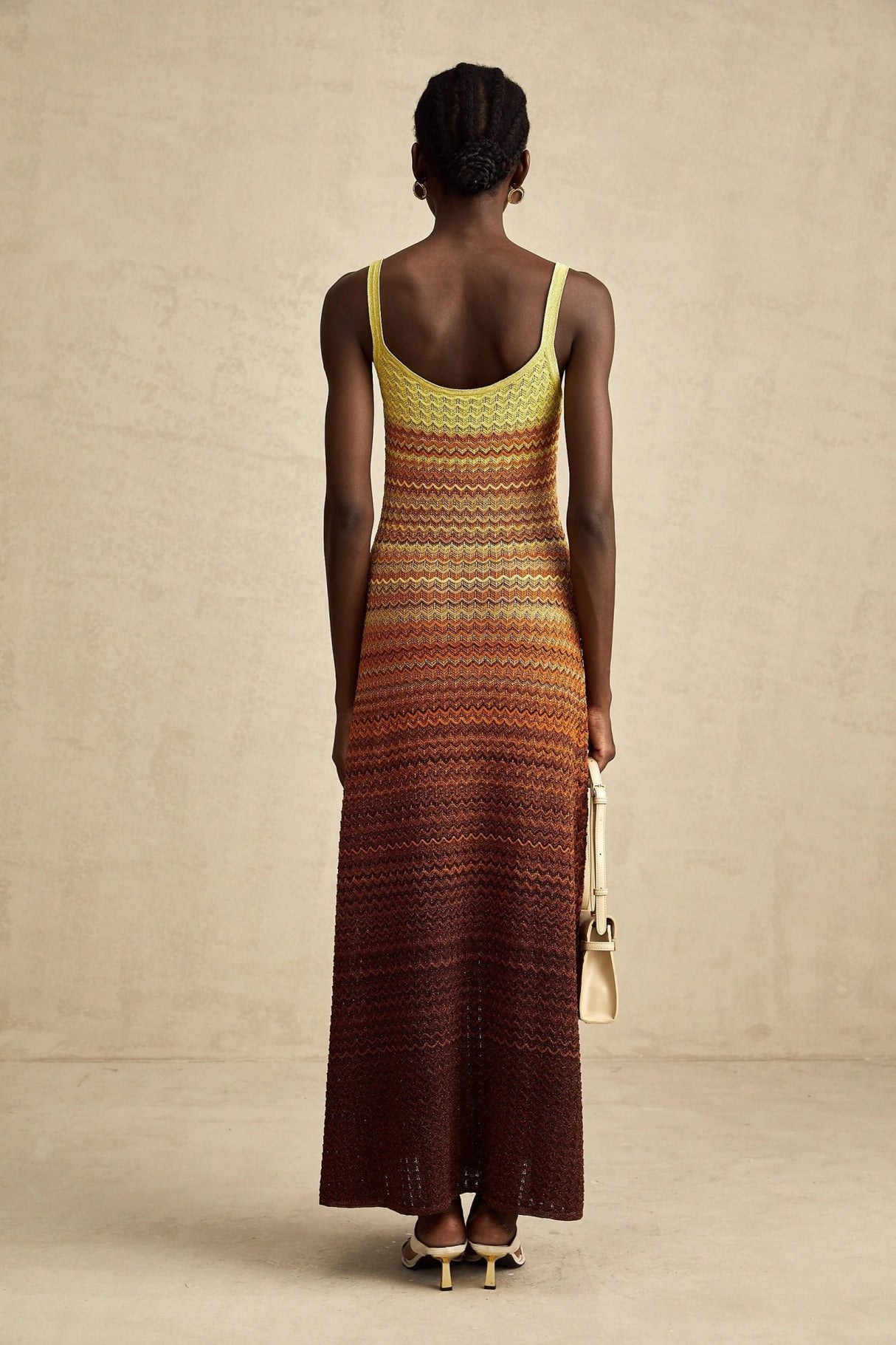 Haley Maxi Dress Brown & Multicolor Gradient Knit Hem