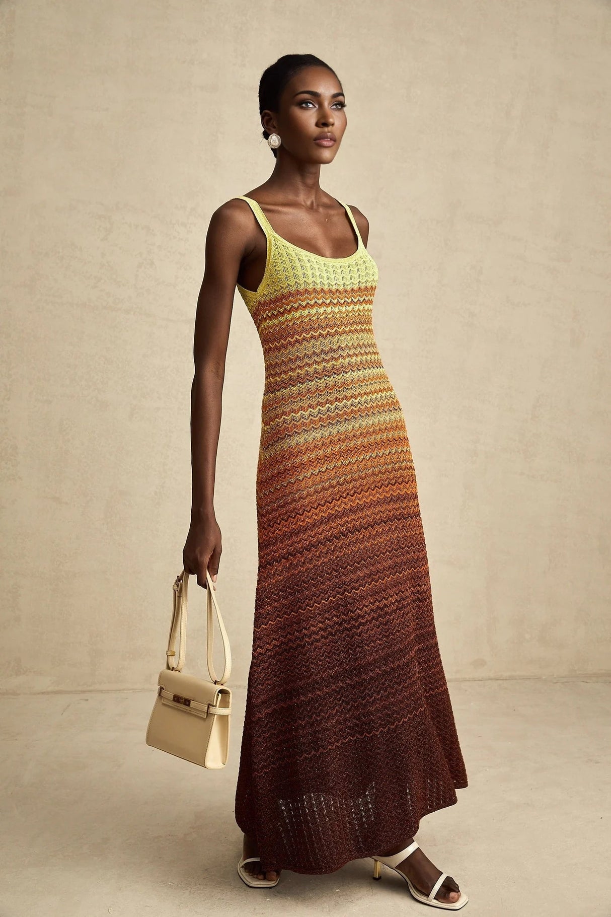 Haley Maxi Dress Brown & Multicolor Gradient Knit Hem