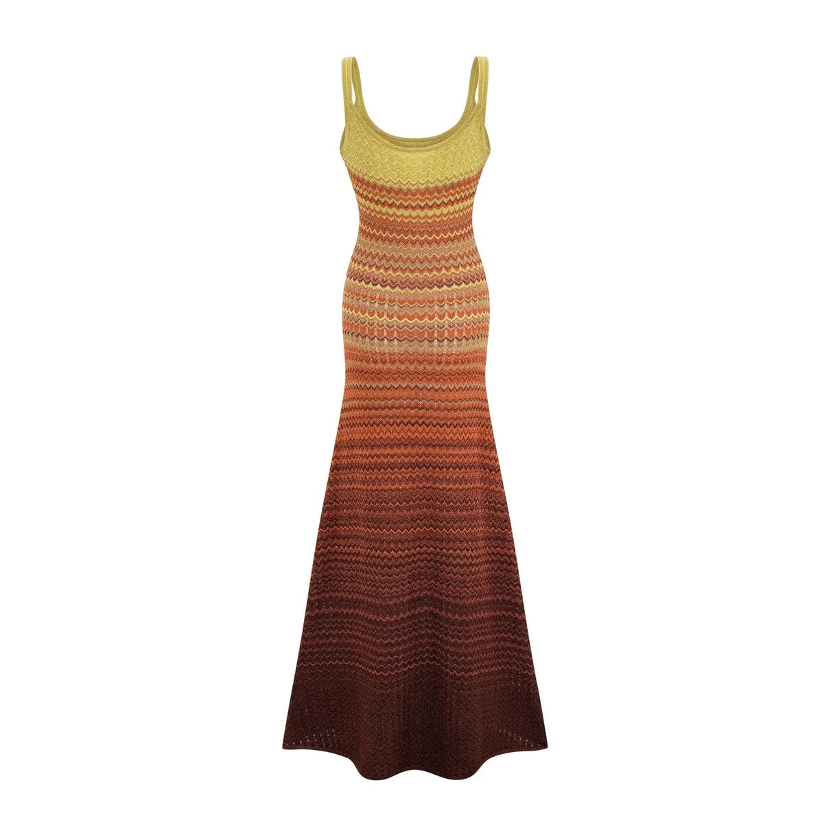 Haley Maxi Dress Brown & Multicolor Gradient Knit Hem