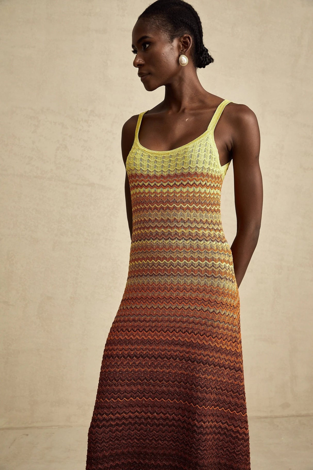 Haley Maxi Dress Brown & Multicolor Gradient Knit Hem