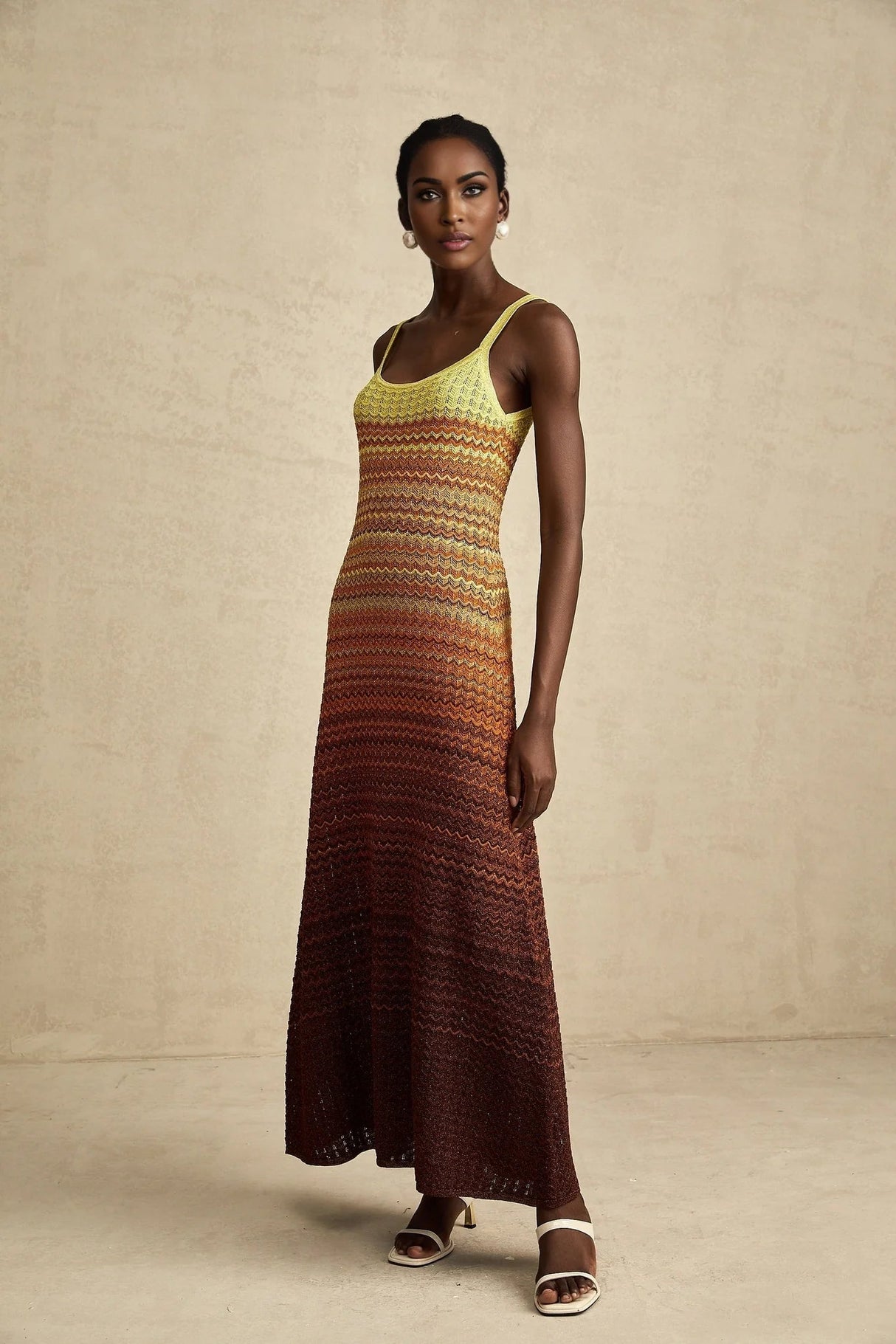 Haley Maxi Dress Brown & Multicolor Gradient Knit Hem