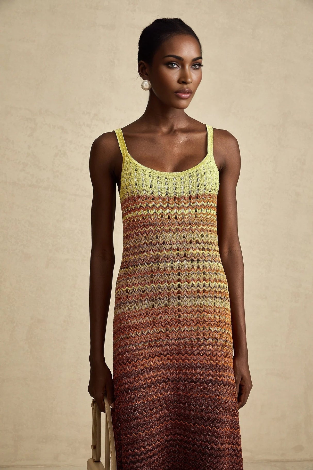 Haley Maxi Dress Brown & Multicolor Gradient Knit Hem